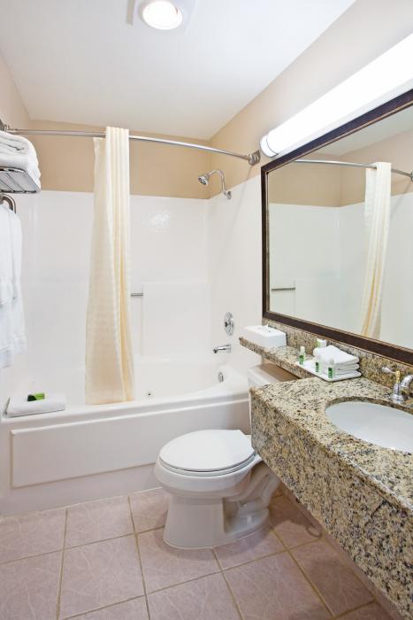 bathroom with counter, sink, toilet, and shower/tub combo