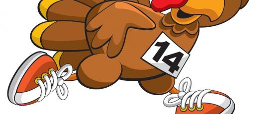 Cartoon Turkey running in a race