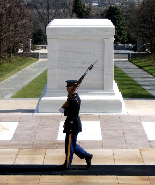 Veteran's Memorial with soldier guard