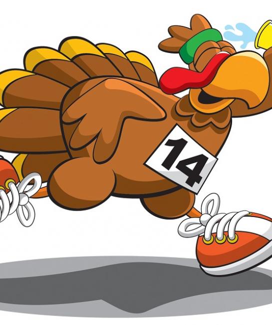 Cartoon Turkey running in a race